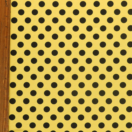 Swim Knit Nylon Spandex Black Dime Polka Dots on Yellow
