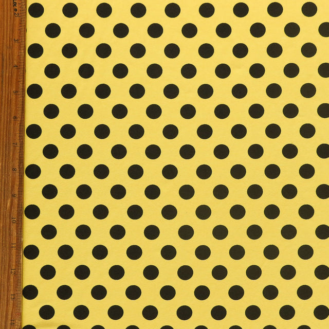 Swim Knit Nylon Spandex Black Dime Polka Dots on Yellow