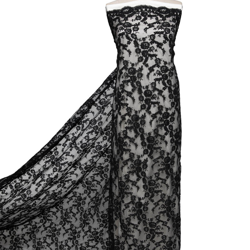 1 Yard Elegant Re-Embroidered Lace Fabric with Corded Floral Design, Premium Bridal & Fashion Fabric