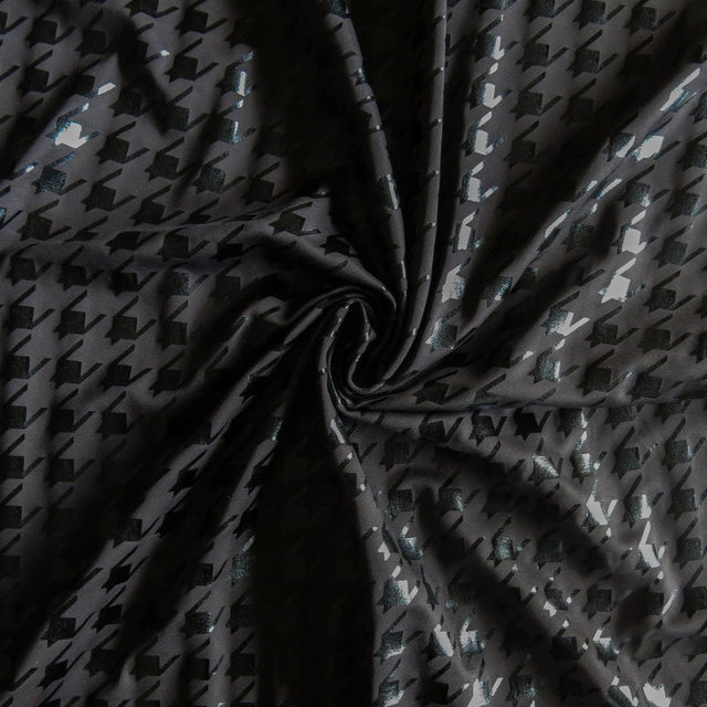 Athletic Jersey Knit Black Foil Houndstooth 34 Remnant