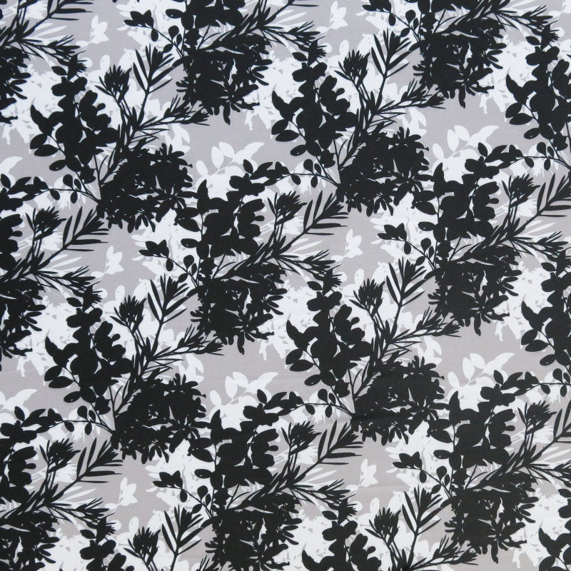 Swim Knit Poly Spandex Black and White Floral Bunches