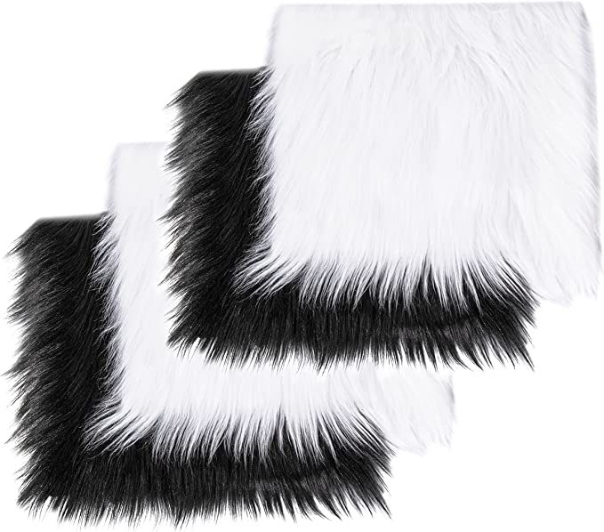Faux Fur Fabric Squares White Black Pack