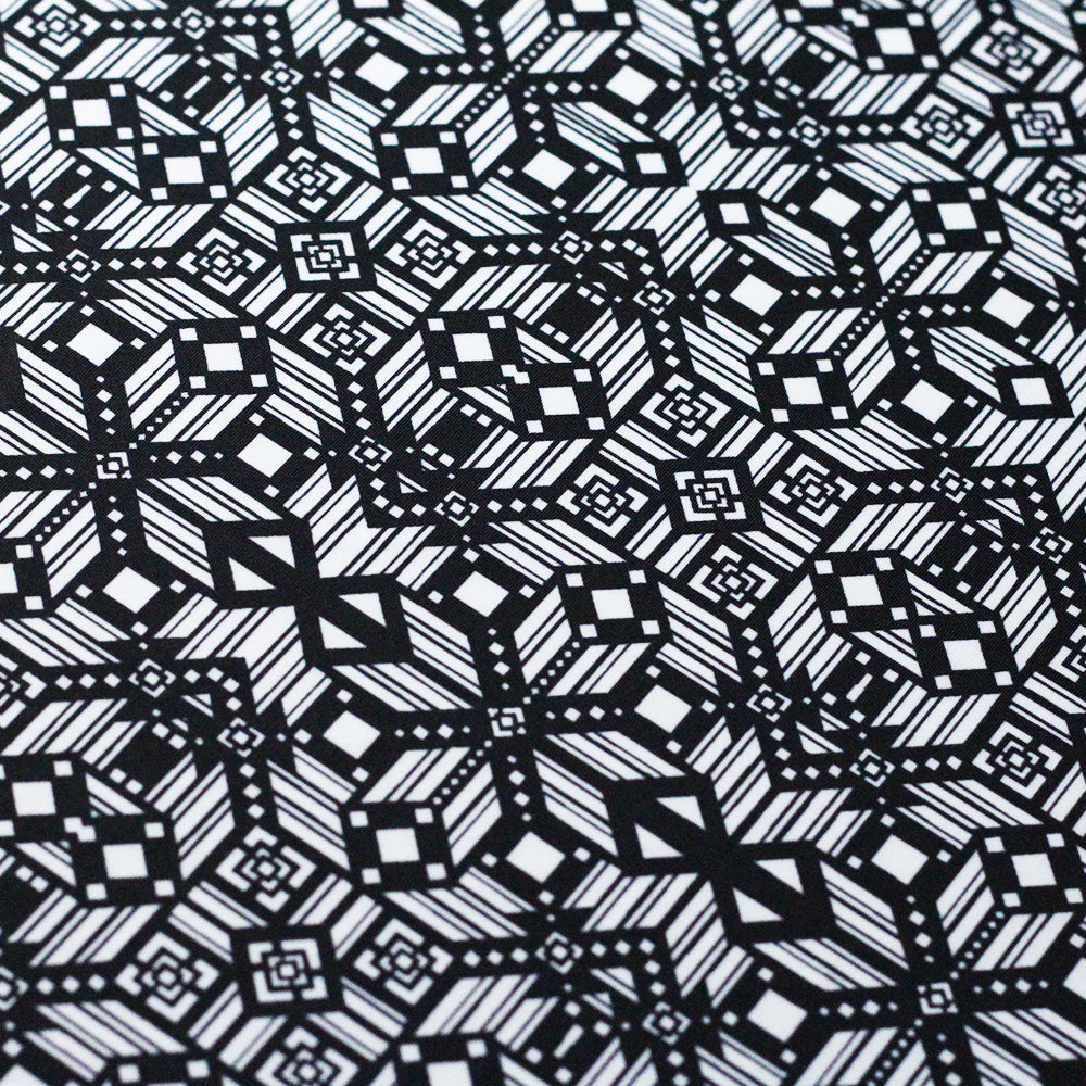 Splice And Dice Polyester Spandex Fabric - Black And White Geometric, 58/60" Width (1 Yard)