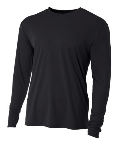 A4 N3165 Cooling Performance Long Sleeve Micro Poly Interlock Fabric - Black, Long Sleeve, UPF 44+, Moisture Wicking (1 Piece)