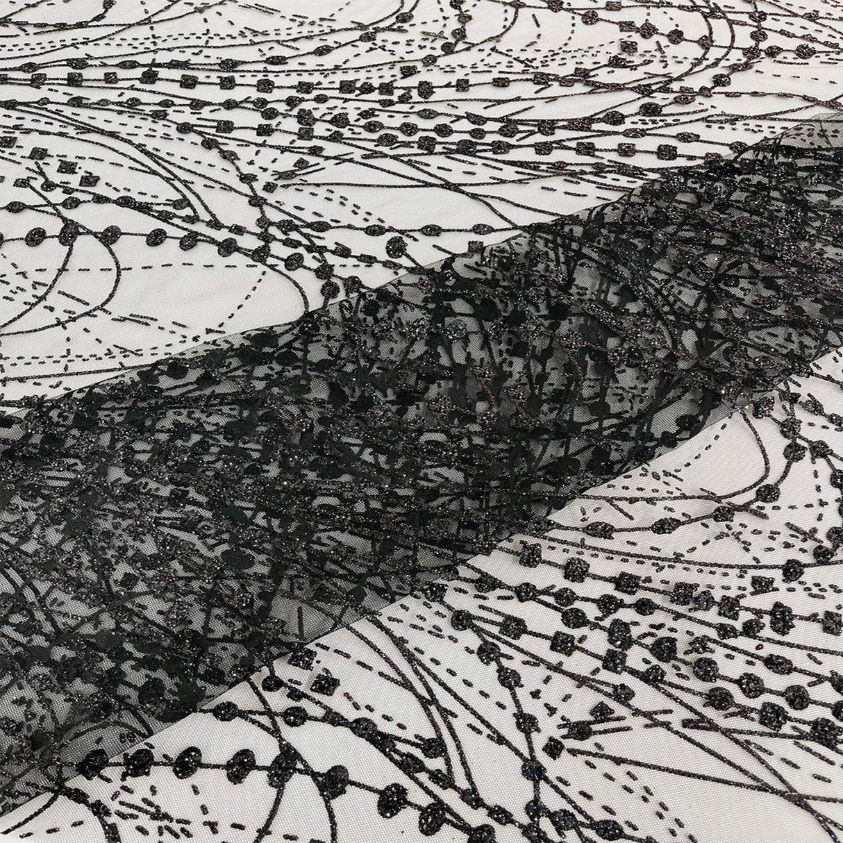 Galaxy Glitter Design Mesh Lace Polyester Fabric - Glitter Galaxy Pattern, 52-54" Width (1 Yard)
