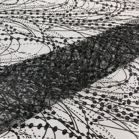 Galaxy Glitter Design Mesh Lace Polyester Fabric - Glitter Galaxy Pattern, 52-54" Width (1 Yard)