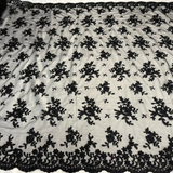 Beaded Corded Floral Lace Fabric 52" Scalloped Edges