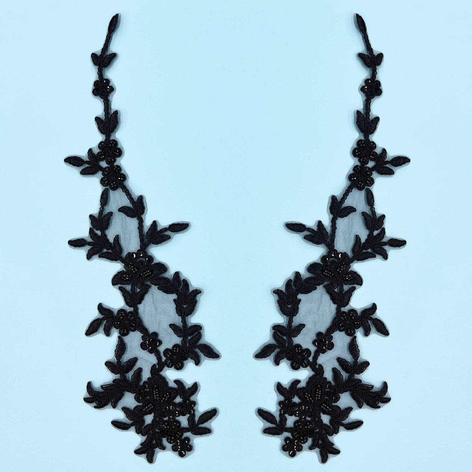 Beaded Corded Floral Lace Applique