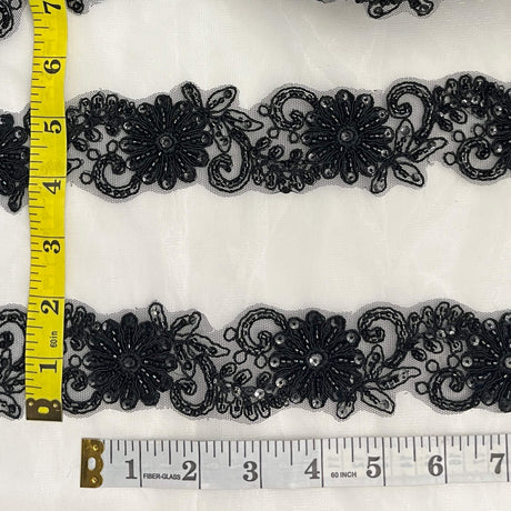 Beaded Corded Lace Trim on Polyester Mesh