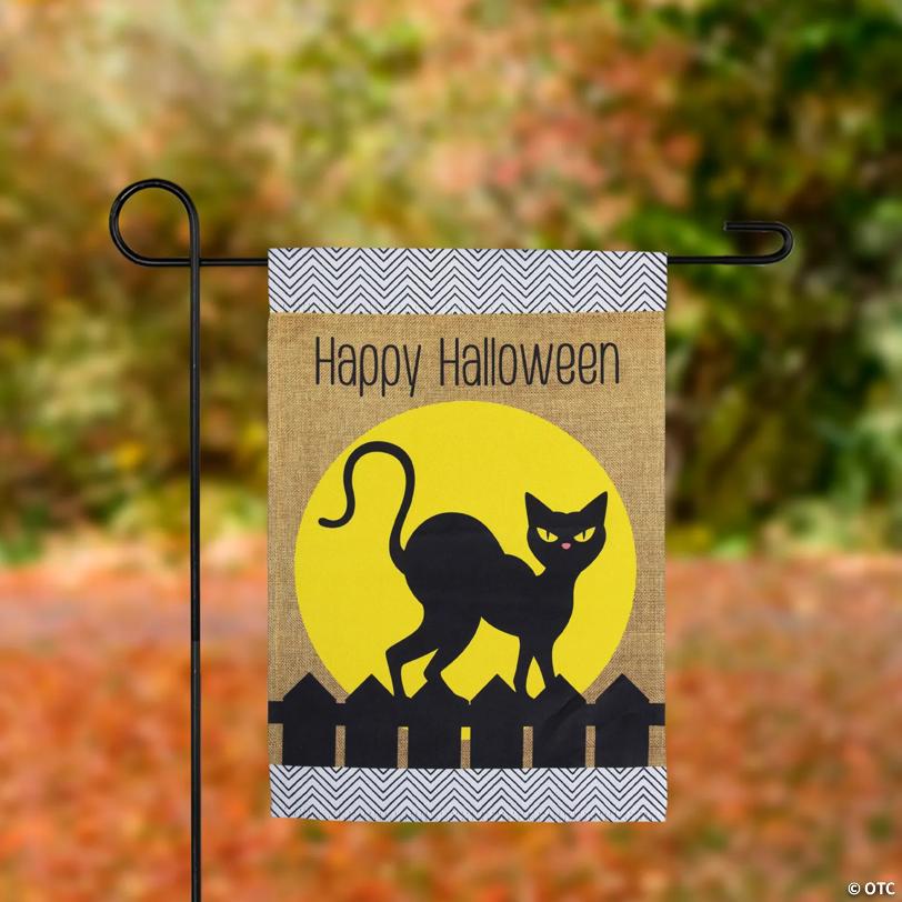 Black Cat "Happy Halloween" Outdoor Garden Flag - 18" x 12.5"