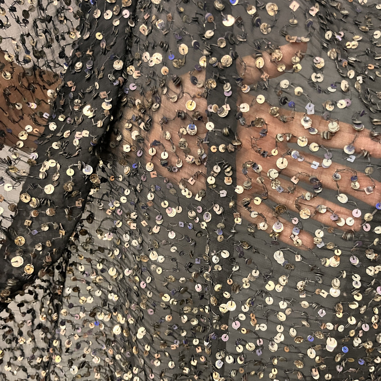 Sequined Lace Fabric Black Chiffon