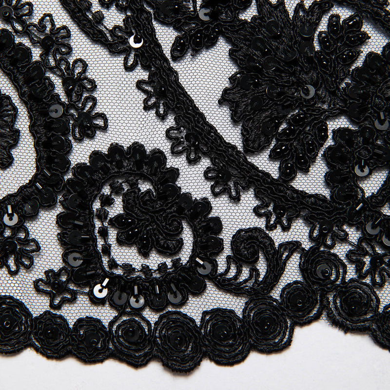 1 Yard 52" Wide Tulle Lace Fabric Embroidered with Beautiful Floral Sequin Patterns