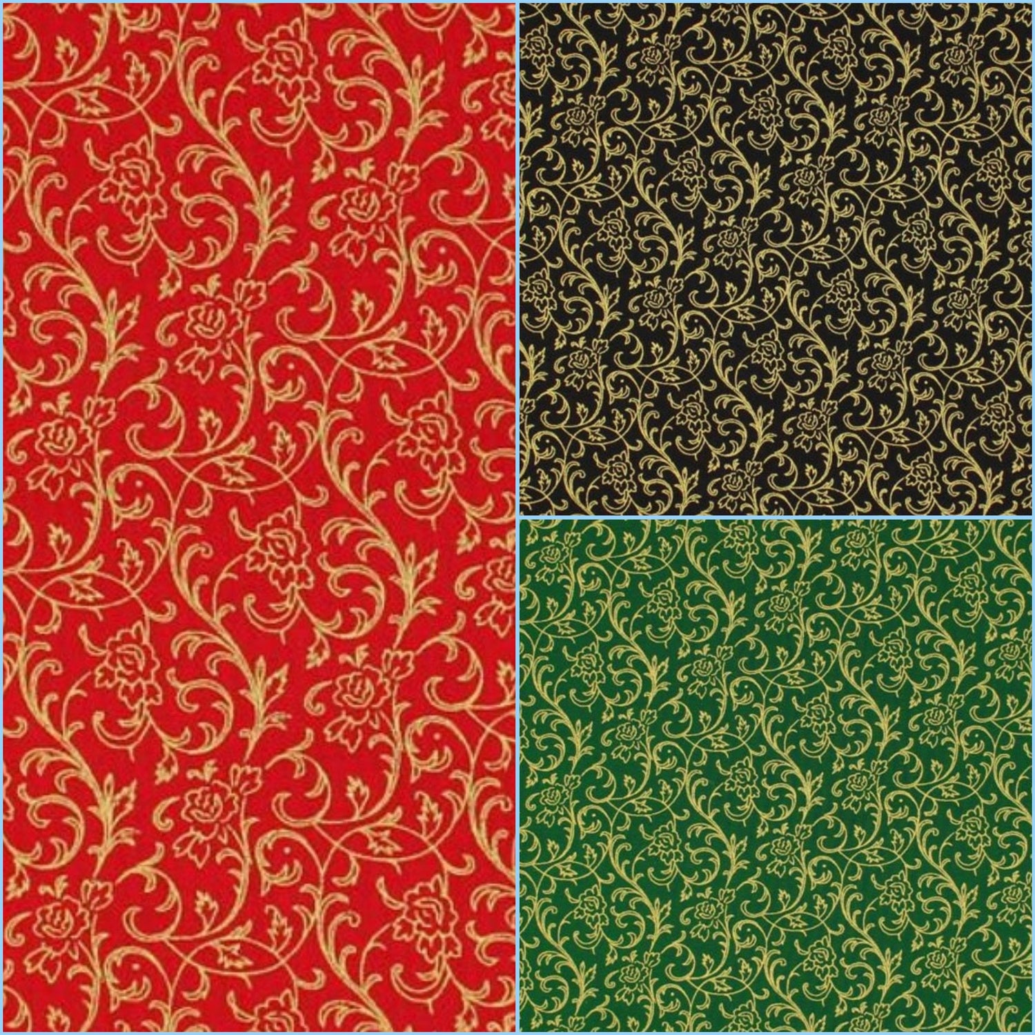 Quilting Cotton Holly Jolly Christmas Metallic Gold Vinery