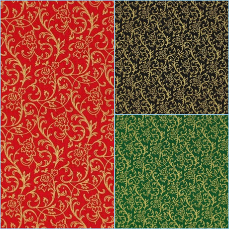Quilting Cotton Holly Jolly Christmas Metallic Gold Vinery