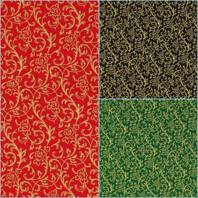 Quilting Cotton Holly Jolly Christmas Metallic Gold Vinery