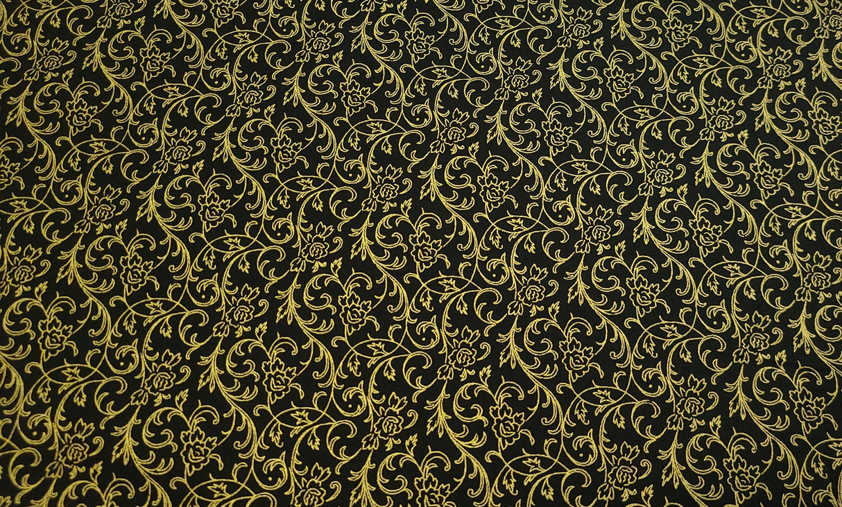 Quilting Cotton Holly Jolly Christmas Metallic Gold Vinery
