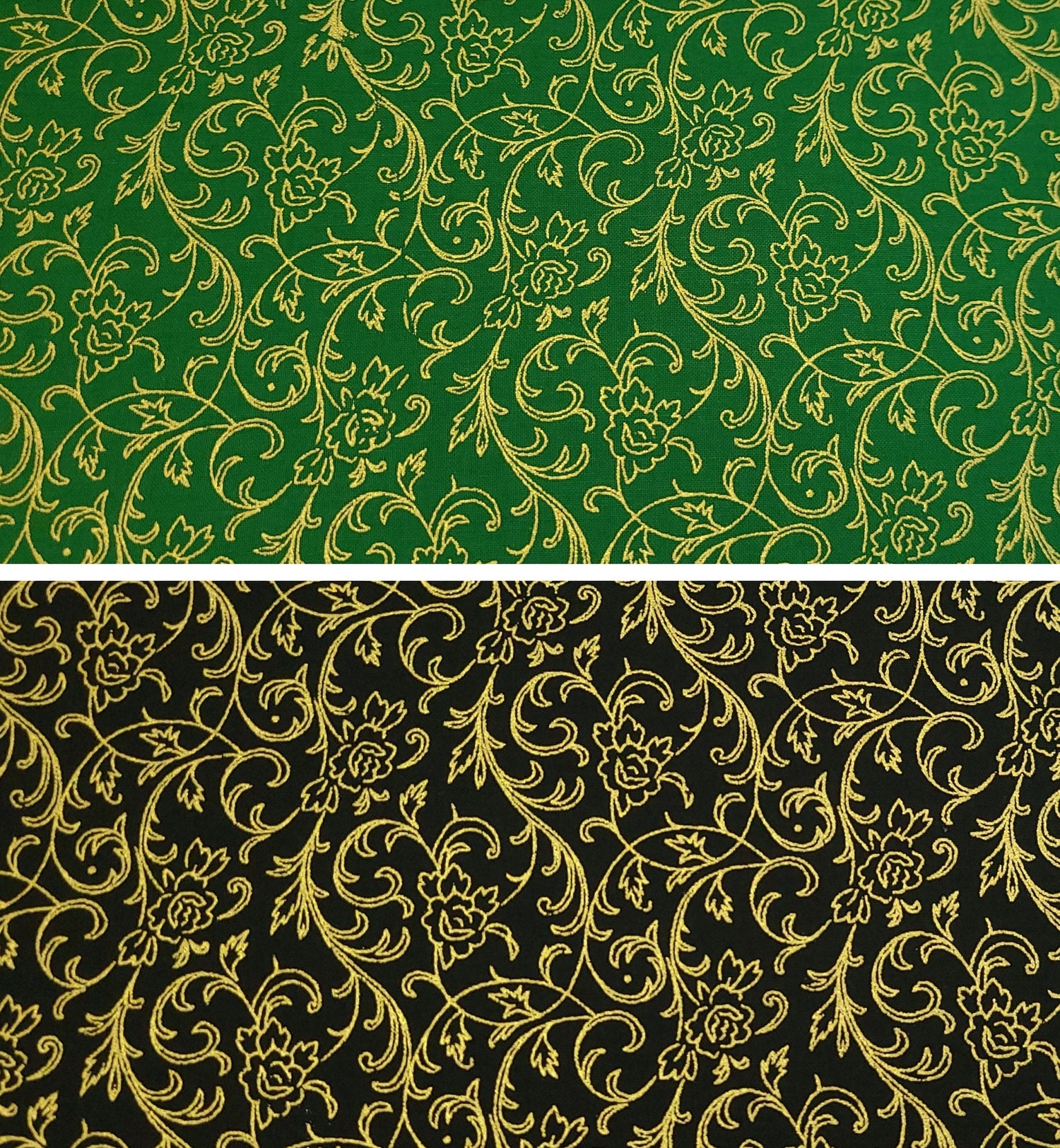 Quilting Cotton Holly Jolly Christmas Metallic Gold Vinery