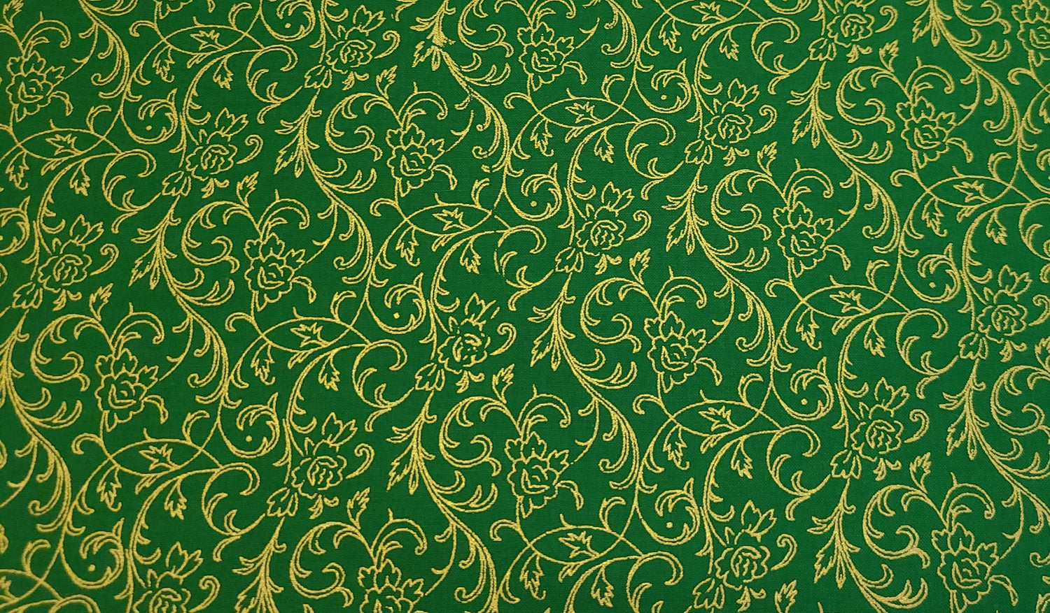 Quilting Cotton Holly Jolly Christmas Metallic Gold Vinery
