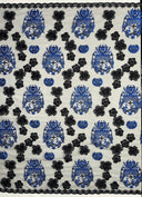 Black Hibiscus Flowers Tonga Seal Lace Polyester Fabric - Black Hibiscus Border Lace, 50" Width (1 Yard)
