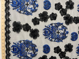 Black Hibiscus Flowers Tonga Seal Lace Polyester Fabric - Black Hibiscus Border Lace, 50" Width (1 Yard)