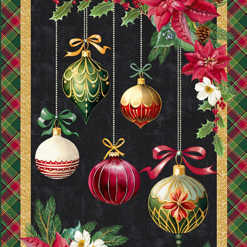 Fabric Panel Black Ornamental Wonder Windham Holiday Splendor