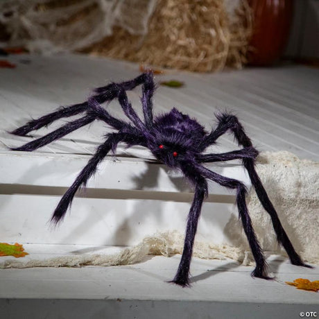 Black and Purple Hairy Posable Spider Halloween Decoration for Spooky Displays
