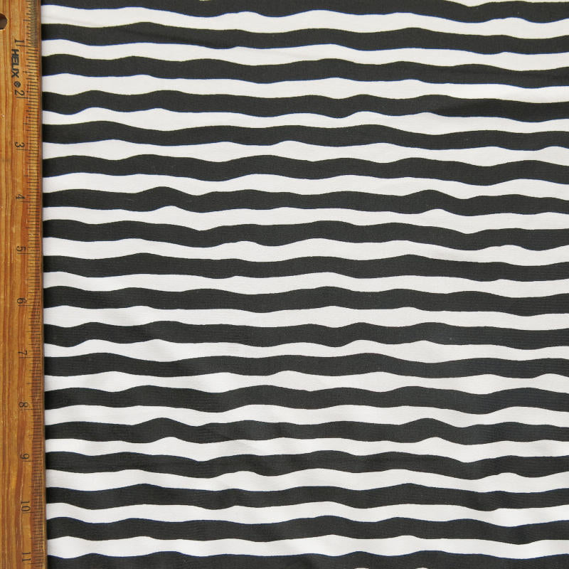 Swim Knit Black and White Wavy Stripes Nylon Spandex