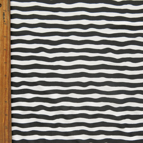 Swim Knit Black and White Wavy Stripes Nylon Spandex