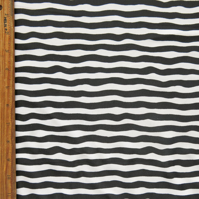 Swim Knit Black and White Wavy Stripes Nylon Spandex