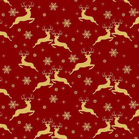 Quilting Cotton Jingle and Mingle Golden Deer Red Metallic Blank Quilting