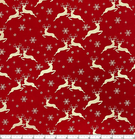 Quilting Cotton Jingle and Mingle Golden Deer Red Metallic Blank Quilting