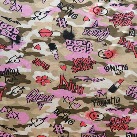 Cotton Lycra Jersey Knit Fabric Bling Graffiti Camo