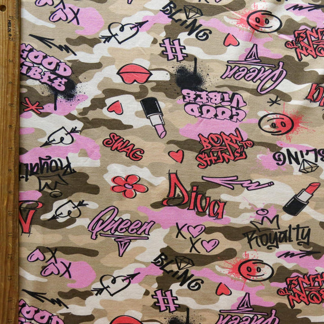 Cotton Lycra Jersey Knit Fabric Bling Graffiti Camo