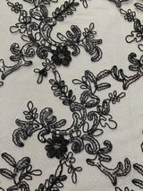 Elena's Lace Black Polyester Lace Fabric - Black Corded Mesh Embroidered With Sequins, Double Scalloped Edge, 54" Width (1 Yard)