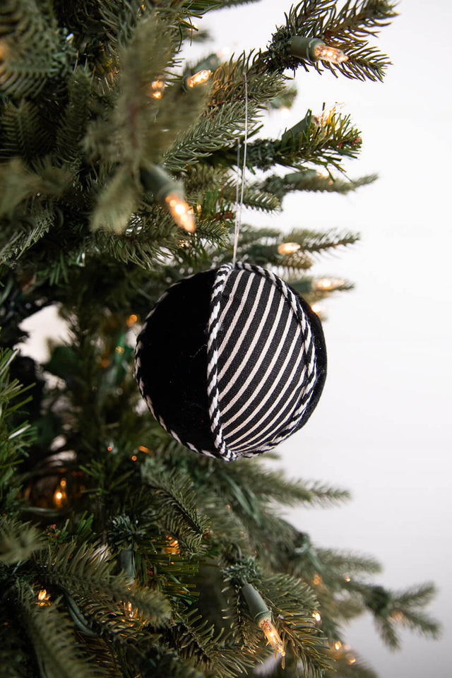4” Black and White Stripe Ornament Ball