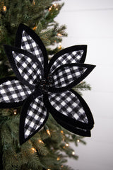 21” x 12" Black and White Plaid Poinsettia Stem with Black Berries