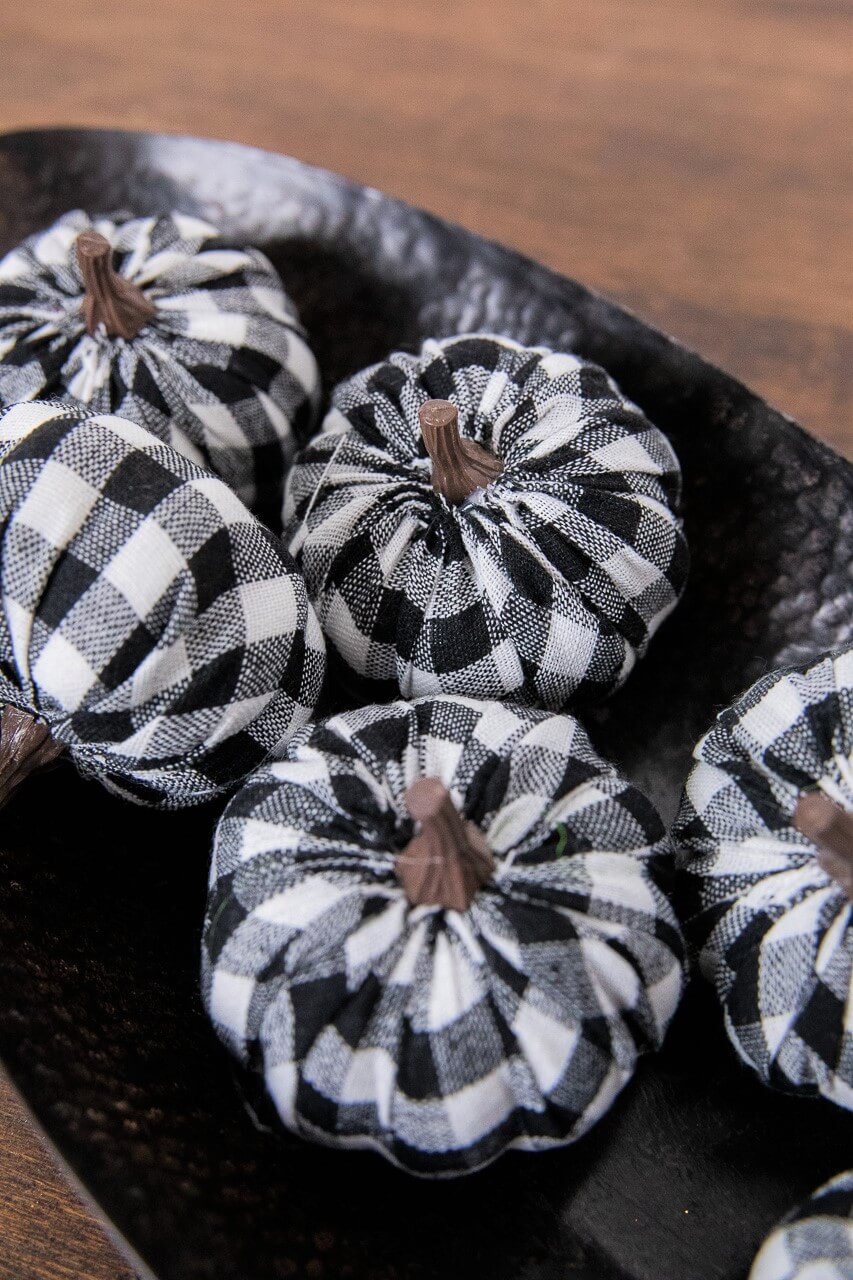 3” Fabric Black Plaid Pumpkin - Set of 6