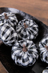 3” Fabric Black Plaid Pumpkin - Set of 6
