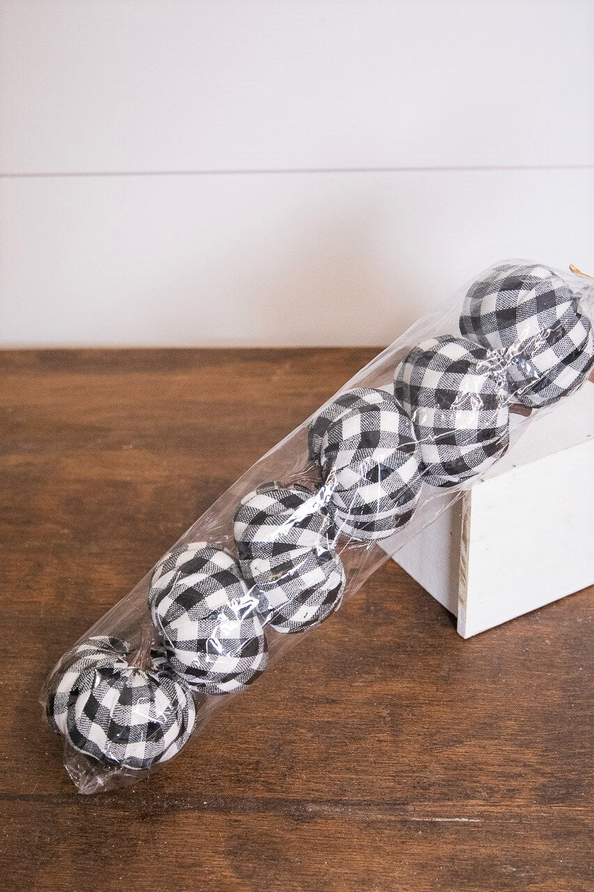 3” Fabric Black Plaid Pumpkin - Set of 6