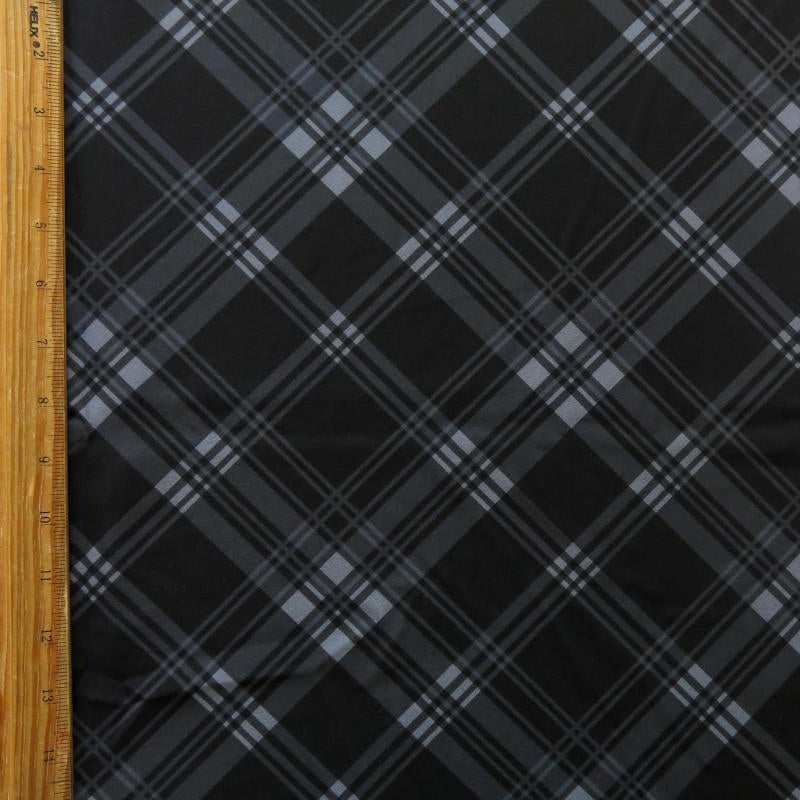 Stretch Woven Black/Grey Plaid Boardshort Fabric
