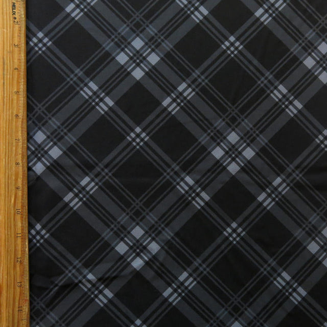 Stretch Woven Black/Grey Plaid Boardshort Fabric