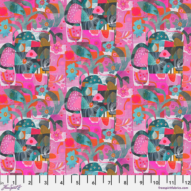 Cotton Print Blocks Pink Colori Fabric 44/45"