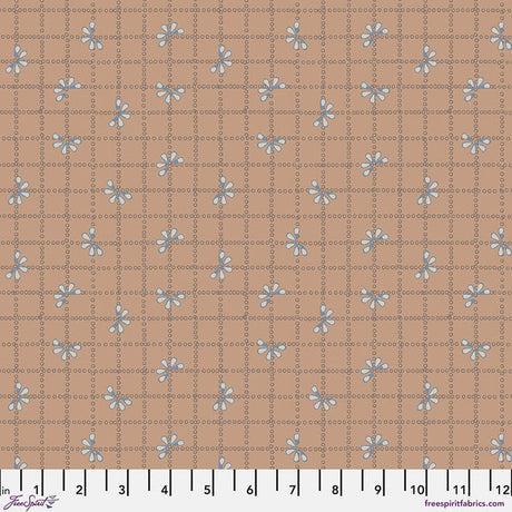 Cotton Fabric Bloom Check Tan Flourish and Bloom 44/45"