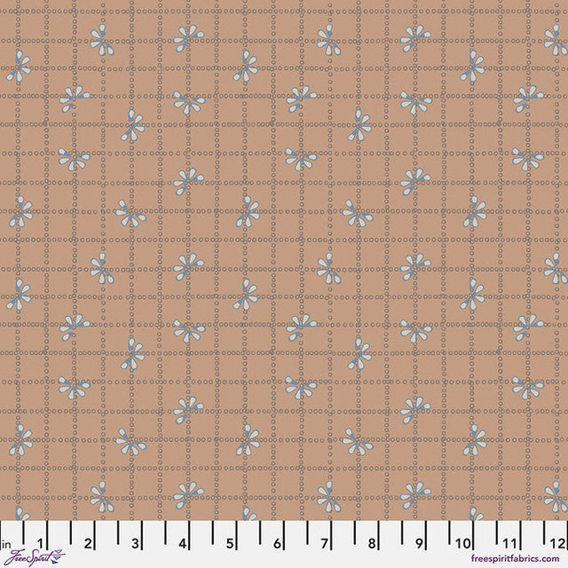 Cotton Fabric Bloom Check Tan Flourish and Bloom 44/45"