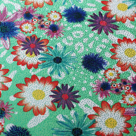 Blossomy Polyester Spandex Fabric - Green Floral Print, 58/60" Width (1 Yard)