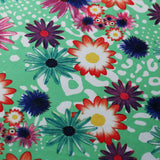 Blossomy Polyester Spandex Fabric - Green Floral Print, 58/60" Width (1 Yard)