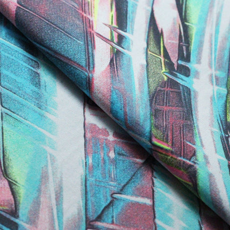 Vertigo Nylon Spandex Fabric - Multicolor/Blue Pink, Thunder Stripe Pattern, 58/60" Width (1 Yard)