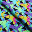 Puzzled Nylon Spandex Fabric - Blue, Pink, Yellow Geometric Pattern, 58-60" Width (1 Yard)