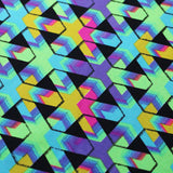 Puzzled Nylon Spandex Fabric - Blue, Pink, Yellow Geometric Pattern, 58-60" Width (1 Yard)