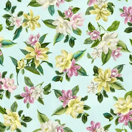 Cotton Wideback Fabric Blue Aqua Lanai Floral 108"